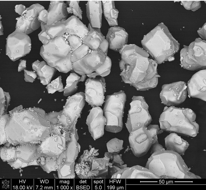 SEM micrograph of CoSb3 powder